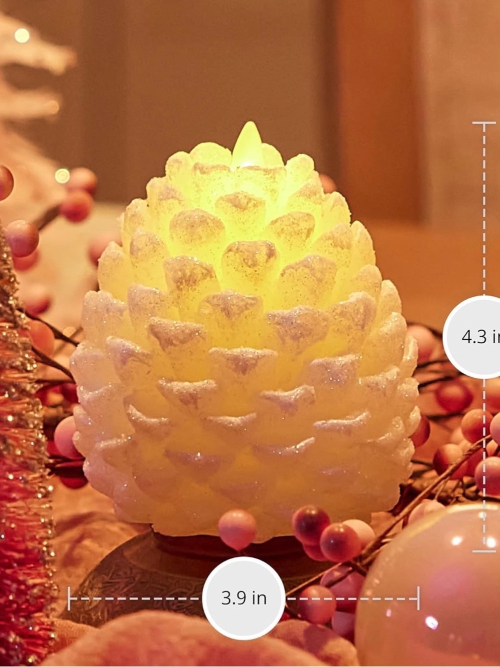 Glitter Pinecone Shaped Decorative Candle - Ivory White - Picture 8 of 10